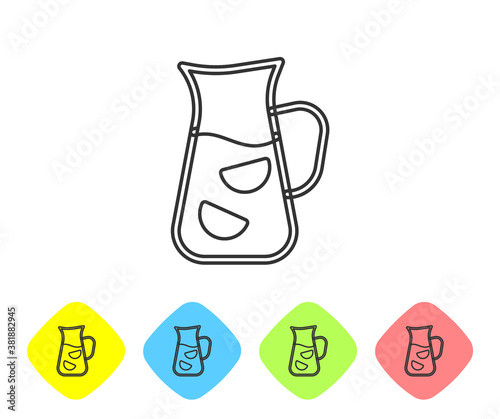 Grey line Sangria icon isolated on white background. Traditional spanish drink. Set icons in color rhombus buttons. Vector.