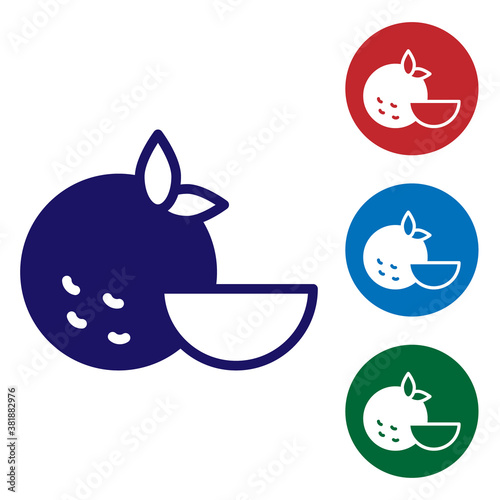 Blue Orange fruit icon isolated on white background. Set icons in color square buttons. Vector.