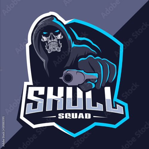 Skull squad with gun mascot esport logo