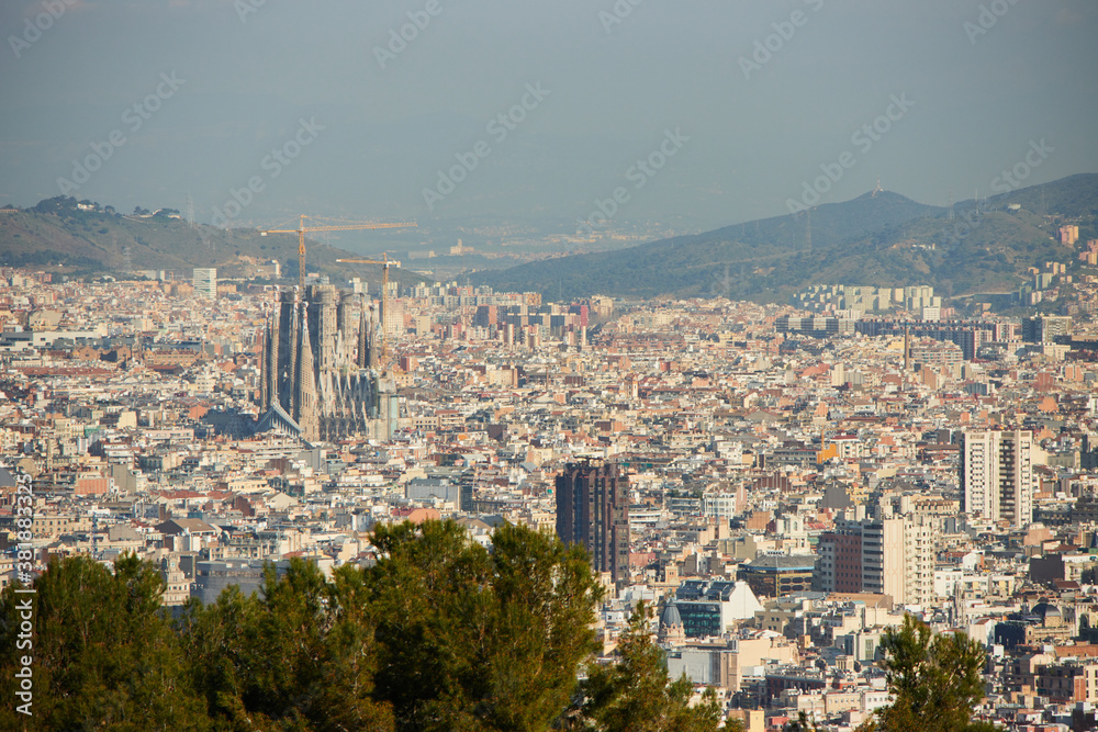 The skyline of Barcelona, Spain