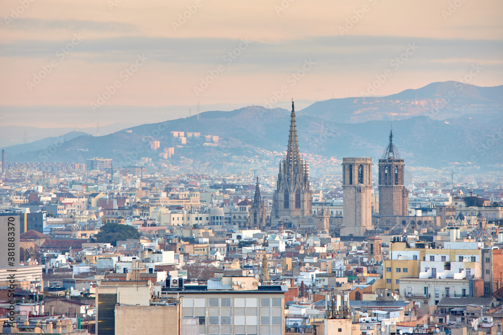 The skyline of Barcelona, Spain
