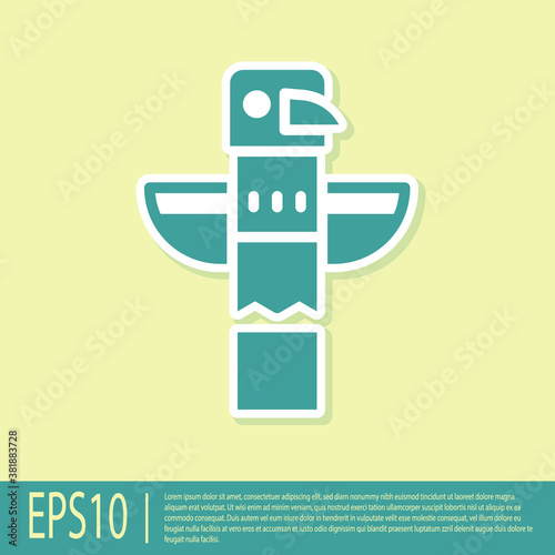 Green Canadian totem pole icon isolated on yellow background. Vector.
