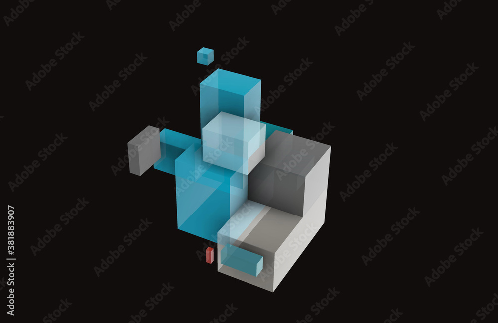 Obraz premium Abstract geometric composition on a black background, 3D