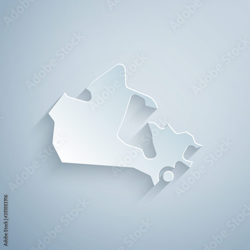 Paper cut Canada map icon isolated on grey background. Paper art style. Vector.