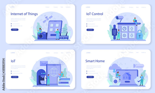 Internet of things web banner or landing page set. Idea of cloud, technology