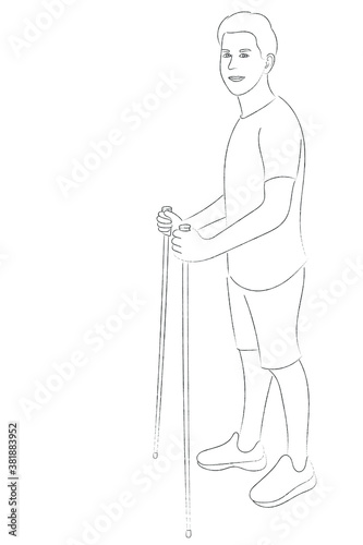 Sketch portrait of a guy in profile with Nordic walking sticks © Liudmyla