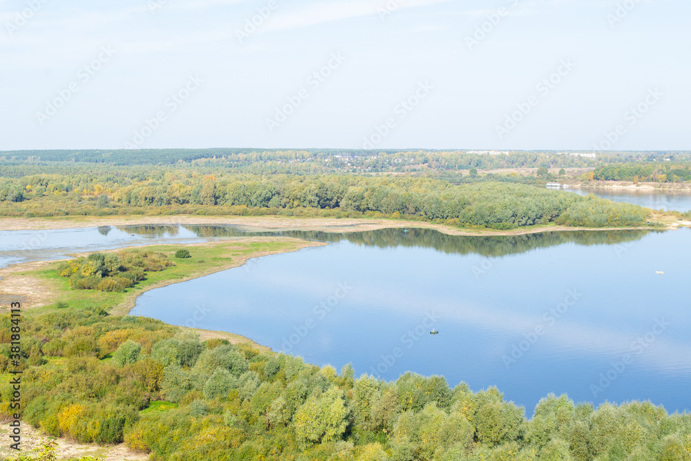 OKA river with vegetation on the banks,autumn landscape
