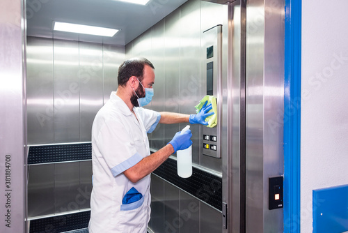 cleaning staff performing disinfection and hygiene work in hospital facilities