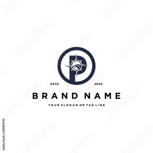 letter p compass design logo icon concept vector