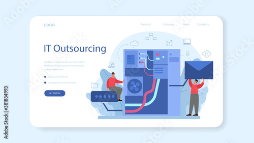 System administrator web banner or landing page. People working