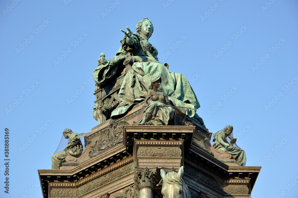 Maria Theresa bronze statue with blue sky in the background, Vienna, Austria