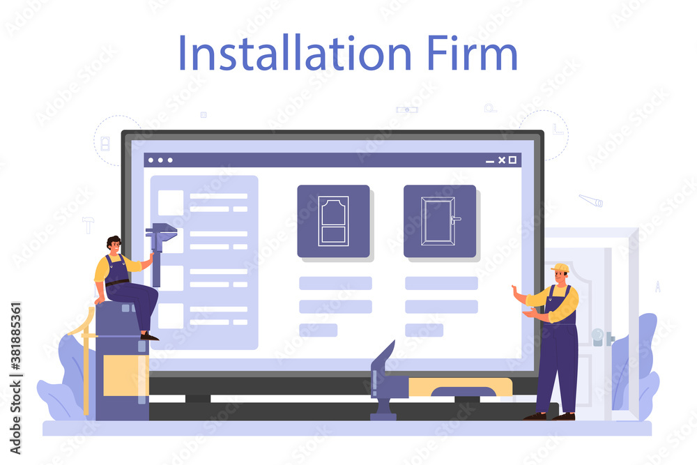 Worker in uniform install window and door online service Worker in uniform install window and door online service