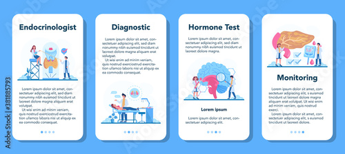 Endocrinologist mobile application banner set. Thyroid examination