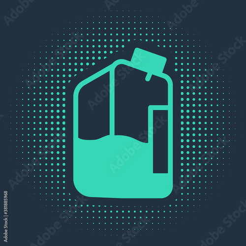 Green Printer ink bottle icon isolated on blue background. Abstract circle random dots. Vector.