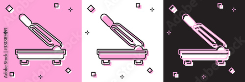 Set Paper cutter icon isolated on pink and white, black background. Vector.