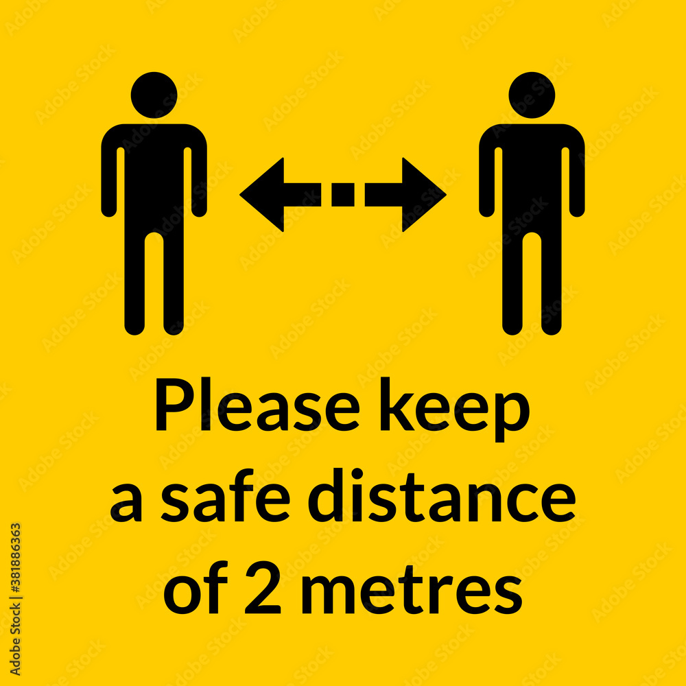 Please Keep a Safe Distance of 2 Metres Square Warning Floor Marking Sticker Icon. Vector Image. Please Keep a Safe Distance of 2 Metres Square Warning Floor Marking Sticker Icon. Vector Image.