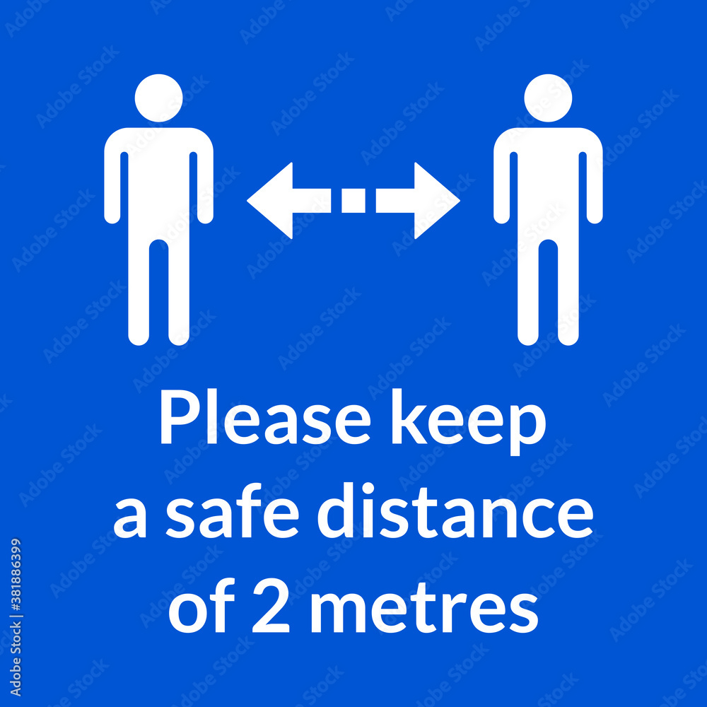 Please Keep a Safe Distance of 2 Metres Square Warning Floor Marking Sticker Icon. Vector Image. Please Keep a Safe Distance of 2 Metres Square Warning Floor Marking Sticker Icon. Vector Image.