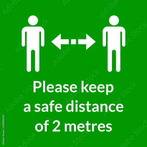 Please Keep a Safe Distance of 2 Metres Square Warning Floor Marking Sticker Icon. Vector Image.