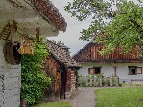 Timbered houses in the open air museum in Přerov nad Labem, Czech Republic photo