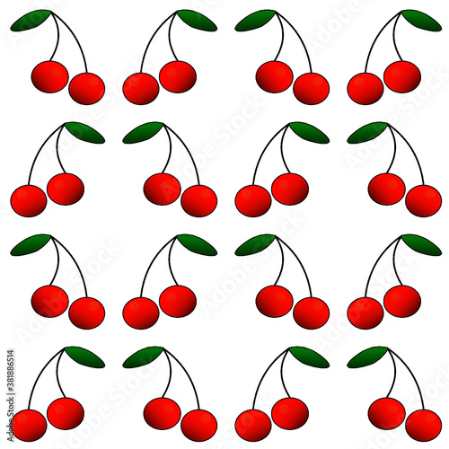 Seamless red cherry pattern, vertical pattern style