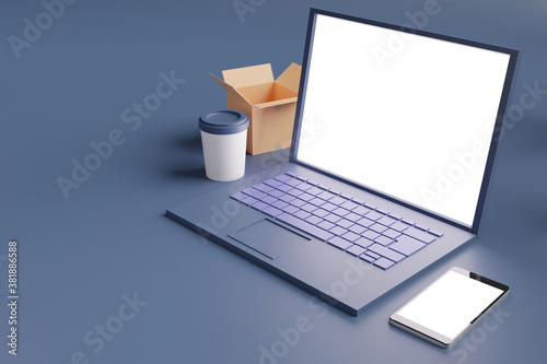 Laptop and mobile phone mockup 3d rendering for Scene Creator advertising 