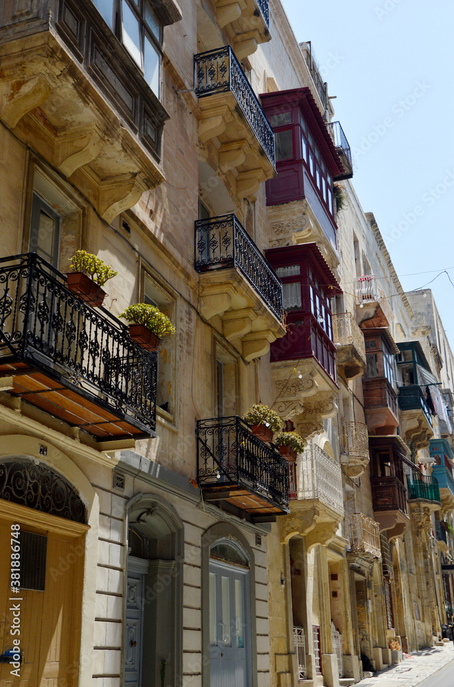 typical street architecture in Valetta, Malta