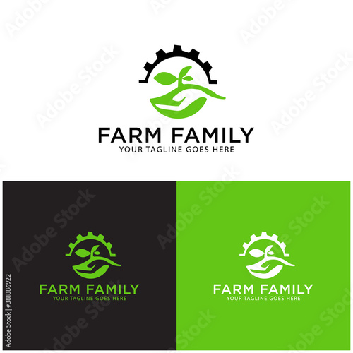 Simple silhouette of crops and agricultural machinery with a half circle