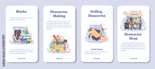 Shawarma street food mobile application banner set. Chef cooking