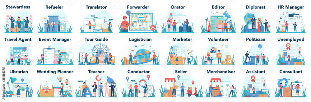 Humanitarian profession set. Business and social profession. Humanitarian profession set. Business and social profession.
