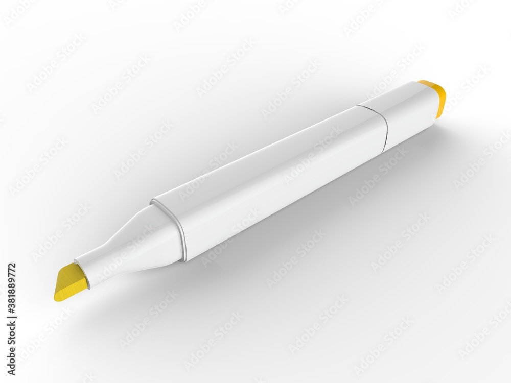3D pen pencil marker yellow rendering white 3D pen pencil marker yellow rendering white