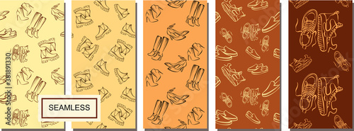 Shoes boots pattern for print design. Vector Fashion print.  Modern background pattern. Vintage print. Vector seamless pattern. Icon pattern.