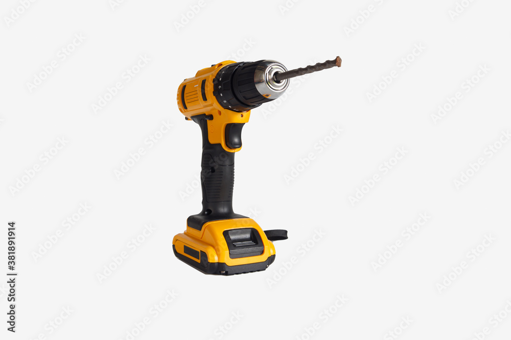 Cordless screwdriver or cordless drill on a white background.,For drilling or tightening work