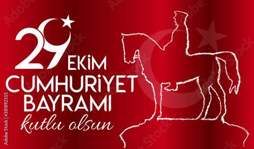 Happy Republic Day, October 29, 1923. Atatürk line draw.  Turkish Translate: 29 ekim 1923 cumhuriyet bayramı kutlu olsun photo