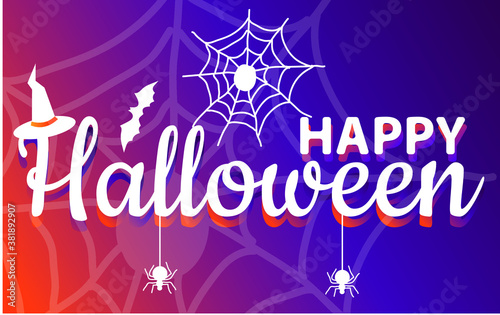 Wallpaper Mural Happy Halloween. Spider, web, bat, witch hat vector illustration. Orange, black background. Torontodigital.ca