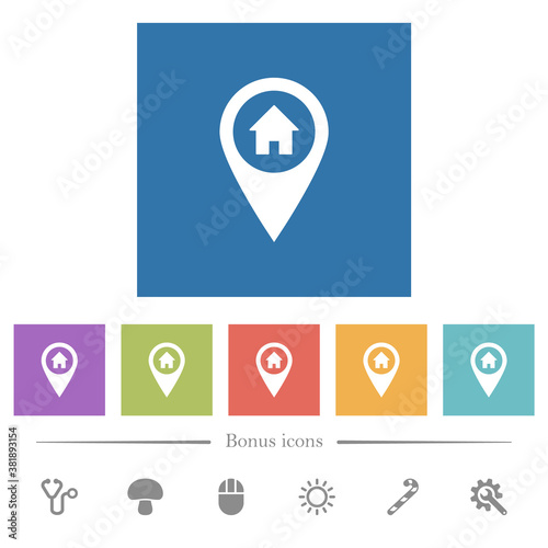 Free Download Home address GPS map location flat white icons in square backgrounds - GFXLoad