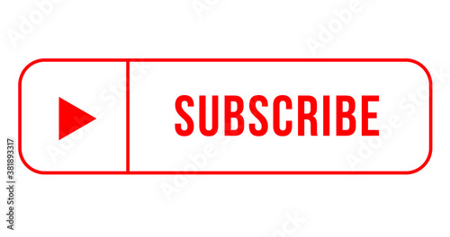 SUBSCRIBE - button red color with handon transparent background. YouTube channel. Vector illustration.