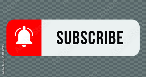 SUBSCRIBE - button red color with handon transparent background. YouTube channel. Vector illustration.