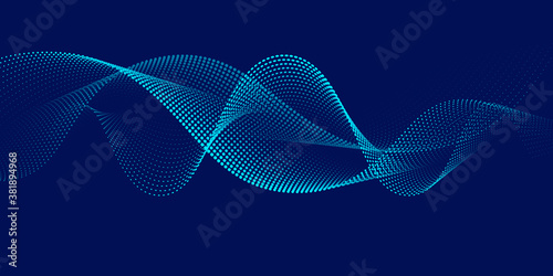 3D abstract dark blue background with dots pattern vector design, technology theme, dimensional dotted flow in perspective, big data, nanotechnology