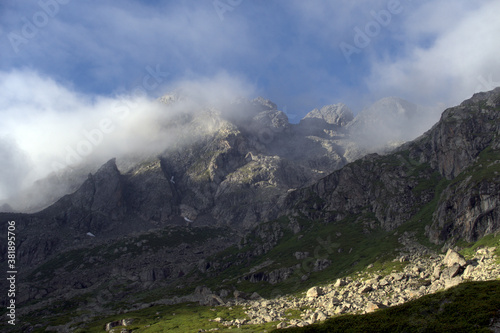 Alpine valley overlooking the mountain pass. Hanging valley of the Koshtansu river. Caucasus. © Anna