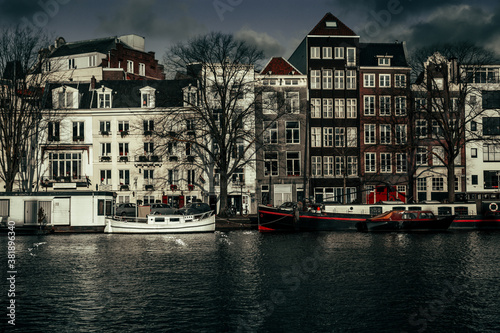 View on Amsterdam center buildings from the canal