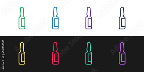 Set line Toothache painkiller tablet icon isolated on black and white background. Tooth care medicine. Capsule pill and drug. Pharmacy design. Vector.