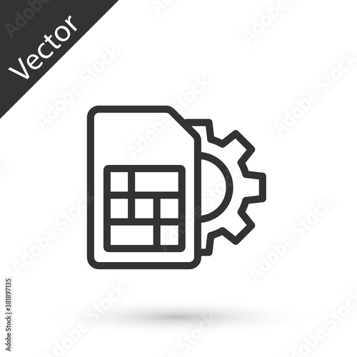 Grey line Sim card setting icon isolated on white background. Mobile cellular phone sim card chip. Mobile telecommunications technology symbol. Vector.
