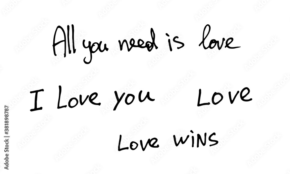 Handlettering quotations about love. Handwritten text isolated on white background. Vector illustration. Template for greeting card, poster, banner. St. Valentine's day Handlettering quotations about love. Handwritten text isolated on white background. Vector illustration. Template for greeting card, poster, banner. St. Valentine's day