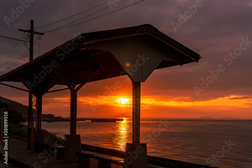 Popular Shimonada station with a view of the sea in Iyo city, Ehime prefecture © sand555