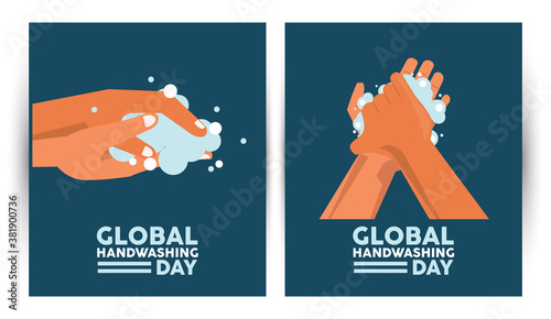 global handwashing day lettering with hands washing