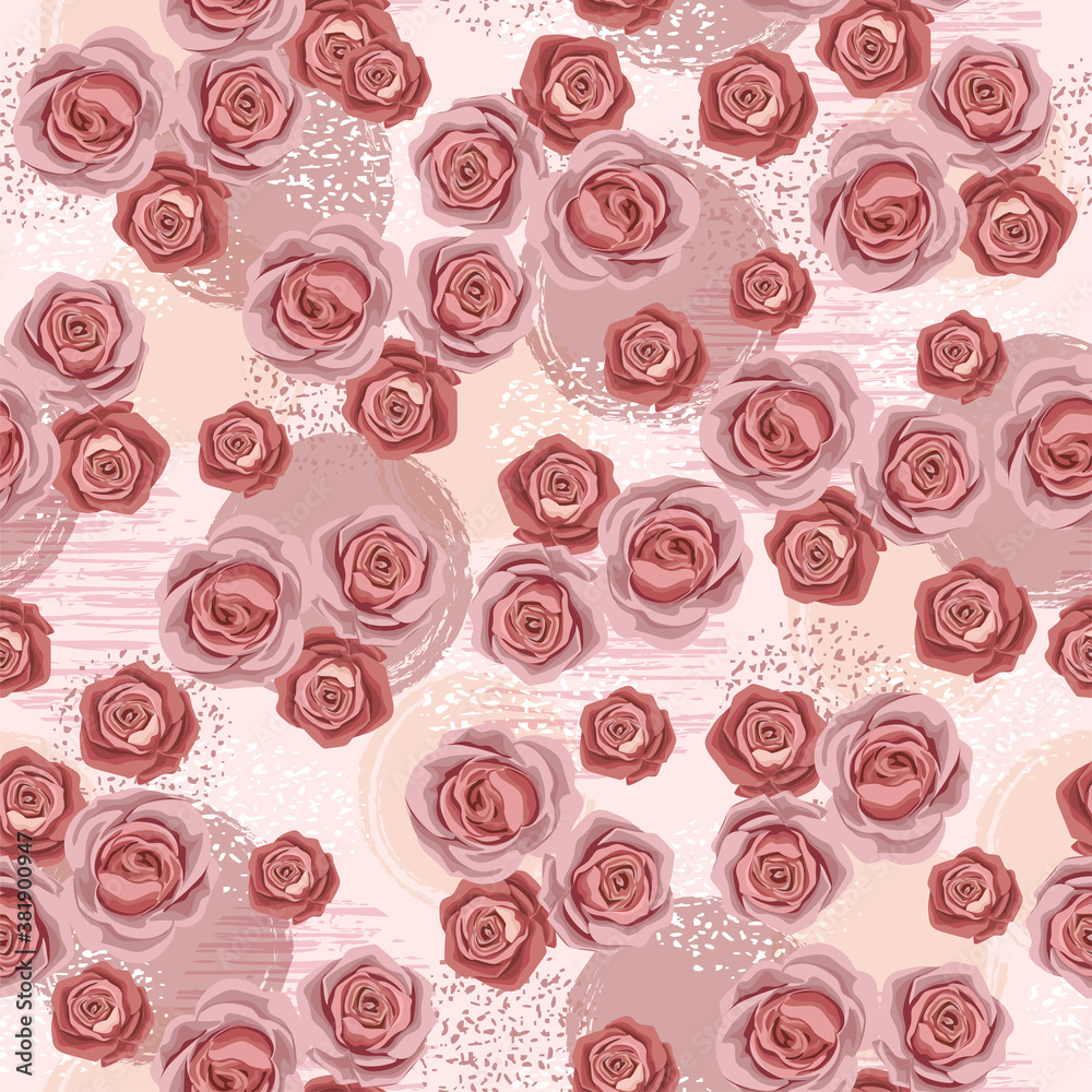 Seamless vintage floral pattern for gift wrap, fabric, cower and interior design. Roses and abstract elements