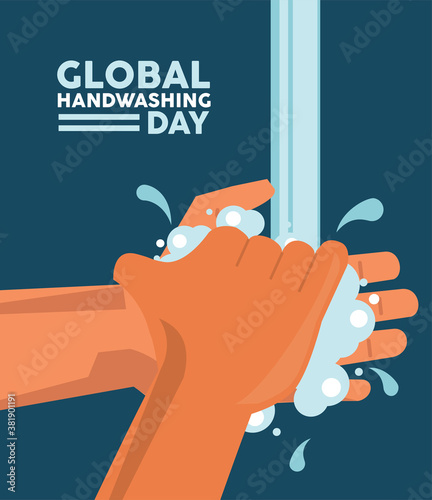 global handwashing day lettering with hands washing
