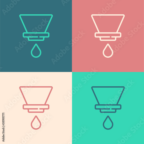 Pop art line V60 coffee maker icon isolated on color background. Vector.