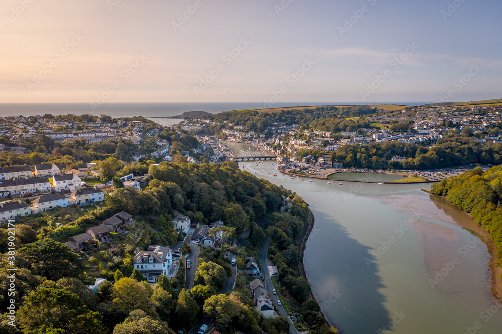The Beautiful Coastal Town of Looe in Cornwall UK Seen From The Air in Summer