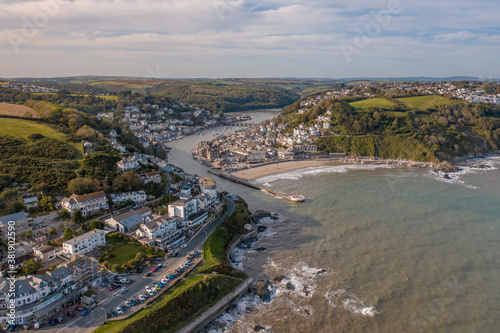 The Beautiful Coastal Town of Looe in Cornwall UK Seen From The Air in Summer